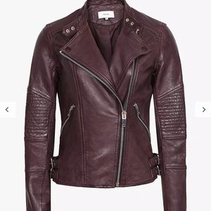 Reiss Tay leather stitch jacket oxblood